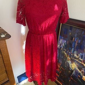 Brand New: No Tag.. Pretty Red Lace MIDI Easy wear Slip On; No Buttons No Zipper